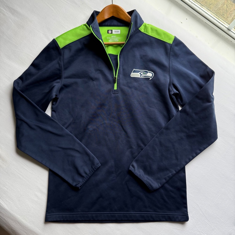 NFL Team Apparel Seattle Seahawks Mens Small Navy Blue Green Quarter Zip Top